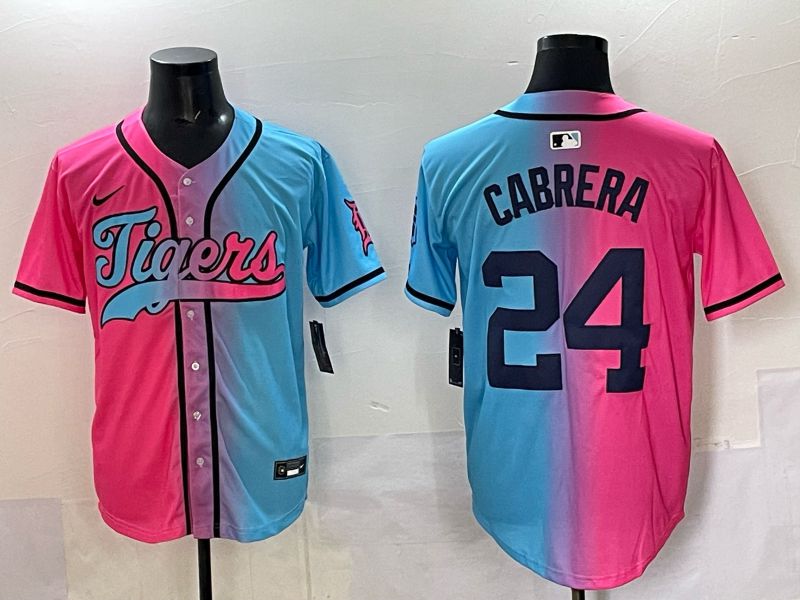 Men 2025 Detroit Tigers #24 Cabrera Blue pink Game Nike MLB Jersey style 01